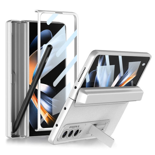 For Samsung Galaxy Z Fold4 GKK Integrated Magnetic Flip Plain Leather Phone Case with Pen Box(Silver) - Galaxy Z Fold4 5G Cases by GKK | Online Shopping South Africa | PMC Jewellery | Buy Now Pay Later Mobicred