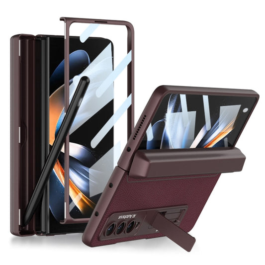 For Samsung Galaxy Z Fold4 GKK Integrated Magnetic Flip Plain Leather Phone Case with Pen Box(Wine Red) - Galaxy Z Fold4 5G Cases by GKK | Online Shopping South Africa | PMC Jewellery | Buy Now Pay Later Mobicred