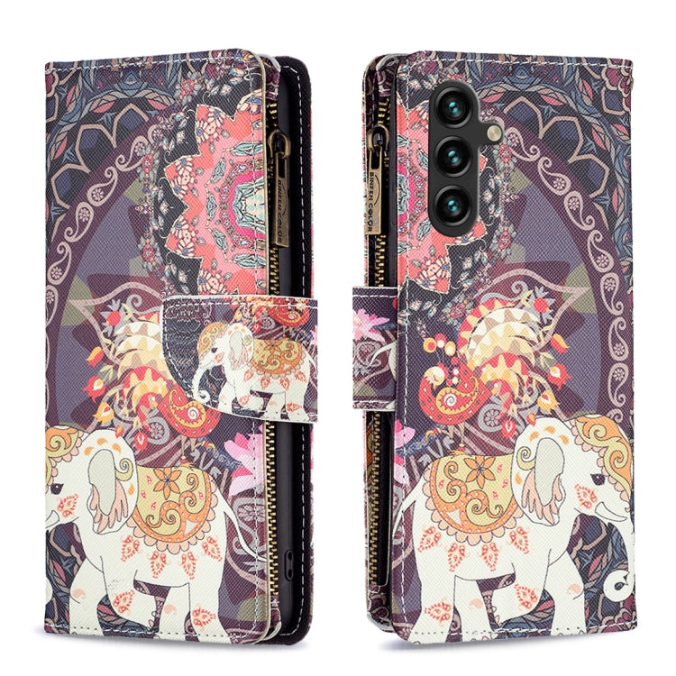 For Samsung Galaxy A14 5G Colored Drawing Pattern Zipper Leather Phone Case(Flower Elephants) - free shipping - PMC TechLife - Order now!