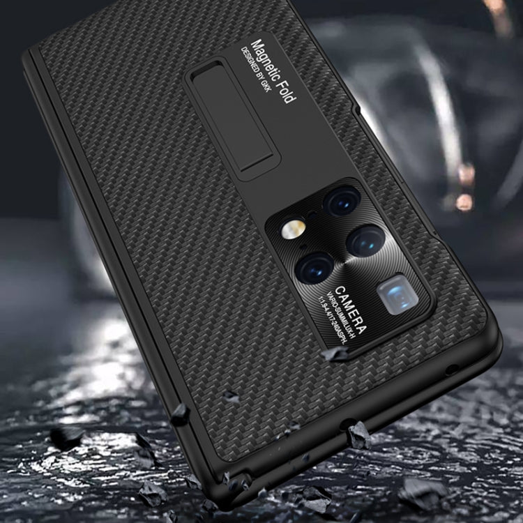 For Huawei Mate X2 GKK Magnetic Folding Plain Leather Full Coverage Phone Case with Hinges(Weave Black) - Huawei Cases by GKK | Online Shopping South Africa | PMC Jewellery