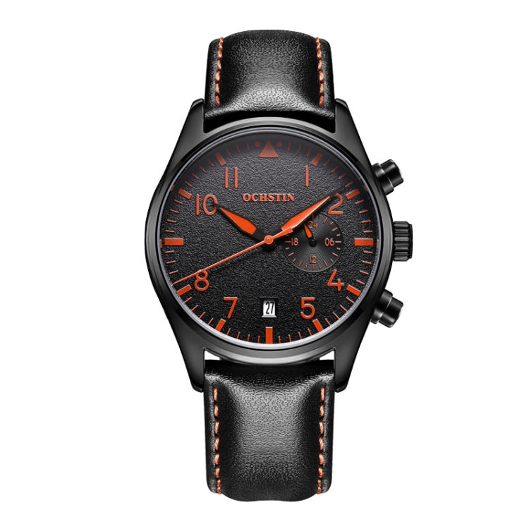 Ochstin 5043C Multifunctional Business Waterproof Leather Strap Quartz Watch(Black+Black+Orange) - Leather Strap Watches by OCHSTIN | Online Shopping South Africa | PMC Jewellery | Buy Now Pay Later Mobicred