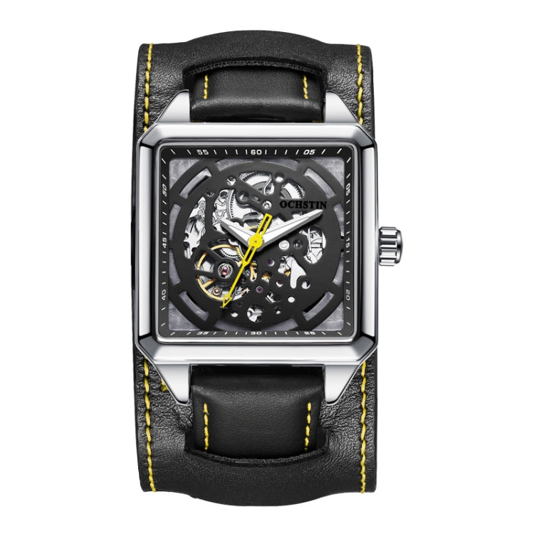 Ochstin 7237 Business Leather Wrist Wrist Waterproof Luminous Skeleton Mechanical Watch(Silver+Black) - Leather Strap Watches by OCHSTIN | Online Shopping South Africa | PMC Jewellery | Buy Now Pay Later Mobicred