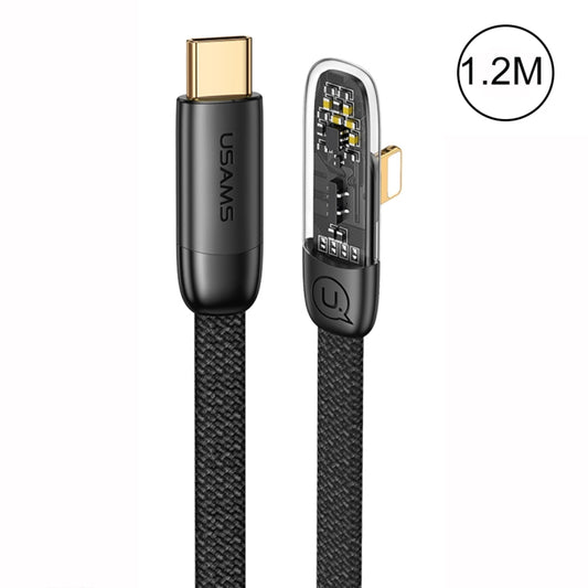 USAMS US-SJ583 PD 20W Iceflake Series Type-C to 8 Pin Right Angle Transparent Fast Charge Data Cable, Cable Length:1.2m(Black) - 2 in 1 Cable by USAMS | Online Shopping South Africa | PMC Jewellery