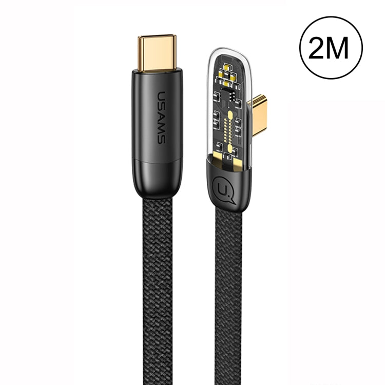 USAMS US-SJ587 PD 100W Iceflake Series Type-C to Type-C Right Angle Transparent Fast Charge Data Cable, Cable Length:2m(Black) - USB-C & Type-C Cable by USAMS | Online Shopping South Africa | PMC Jewellery