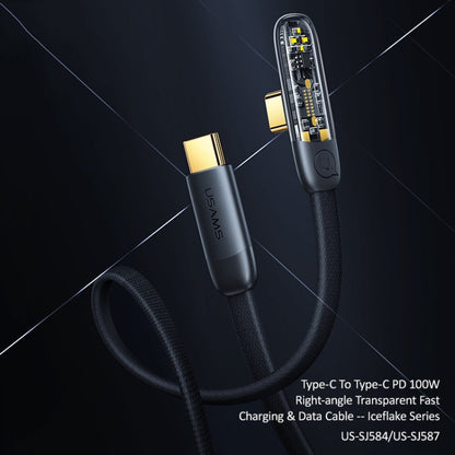 USAMS US-SJ587 PD 100W Iceflake Series Type-C to Type-C Right Angle Transparent Fast Charge Data Cable, Cable Length:2m(White) - USB-C & Type-C Cable by USAMS | Online Shopping South Africa | PMC Jewellery