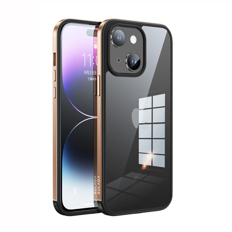 For iPhone 14 SULADA Metal Frame + Nano Glass + TPU Phone Case(Champagne Gold) - free shipping - PMC TechLife - Order now!
