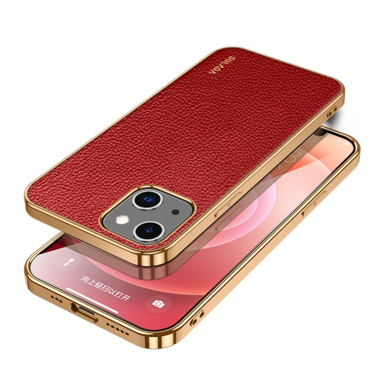 For iPhone 14 Plus SULADA Shockproof TPU + Handmade Leather Phone Case(Red) - iPhone 14 Plus Cases by SULADA | Online Shopping South Africa | PMC TechLife | Buy Now Pay Later Mobicred