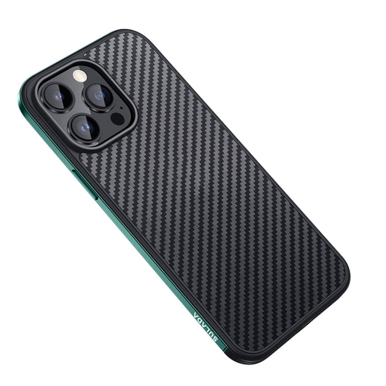 For iPhone 14 Pro Max SULADA Carbon Fiber Textured Shockproof Metal + TPU Frame Case(Dark Green) - iPhone 14 Pro Max Cases by SULADA | Online Shopping South Africa | PMC Jewellery