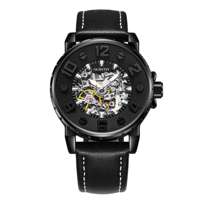 OCHSTIN 62004A Master Series Hollow Mechanical Men Watch(Black-Silver) - Leather Strap Watches by OCHSTIN | Online Shopping South Africa | PMC Jewellery | Buy Now Pay Later Mobicred