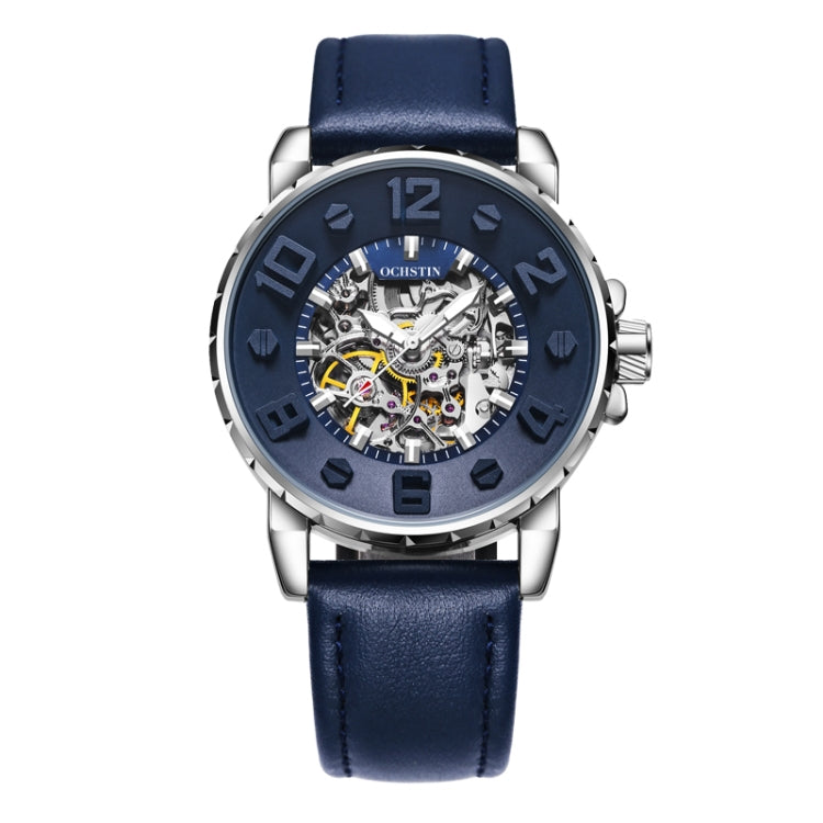 OCHSTIN 62004A Master Series Hollow Mechanical Men Watch(Silver-Blue) - Leather Strap Watches by OCHSTIN | Online Shopping South Africa | PMC Jewellery | Buy Now Pay Later Mobicred