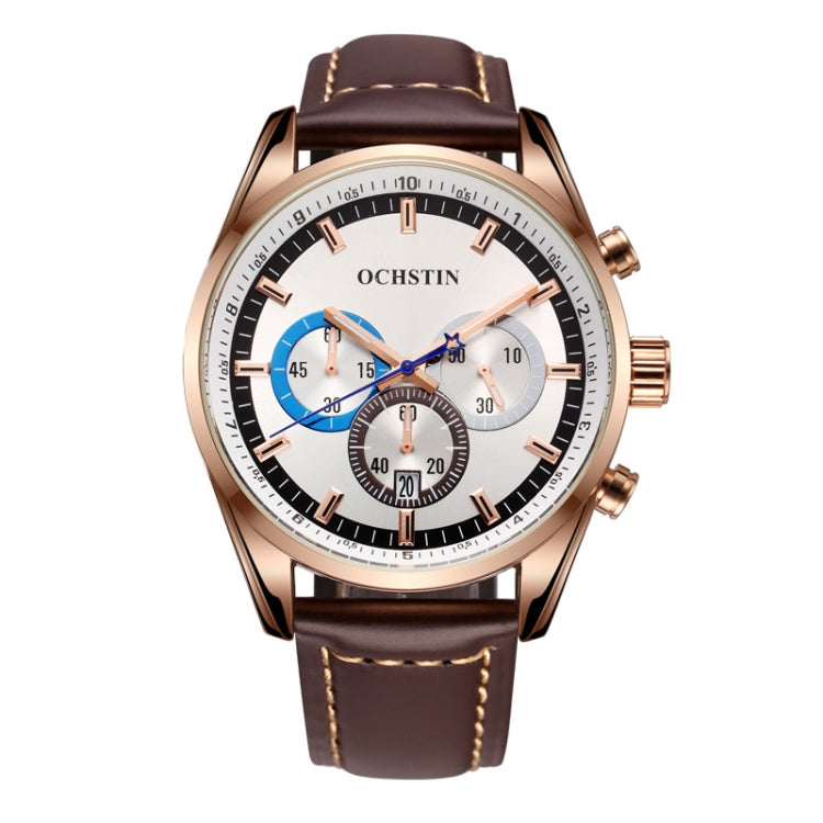 Ochstin 6046A Business Style Quartz Men Leather Watch(Rose Gold+Coffee) - Leather Strap Watches by OCHSTIN | Online Shopping South Africa | PMC Jewellery | Buy Now Pay Later Mobicred