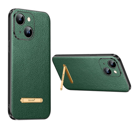 For iPhone 14 SULADA Famous Artisan Series Litchi Leather PC + TPU Phone Case(Dark Green) - iPhone 14 Cases by SULADA | Online Shopping South Africa | PMC Jewellery