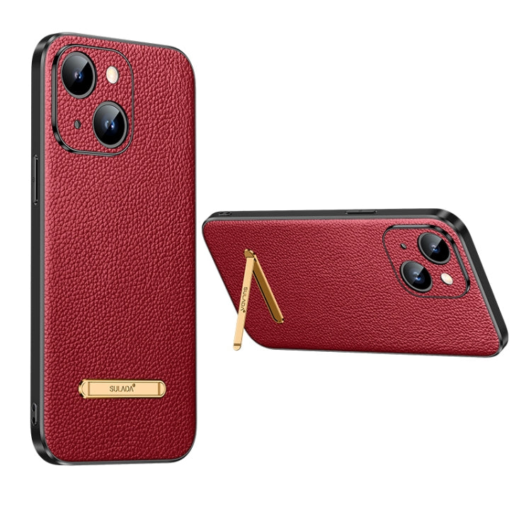 For iPhone 14 Plus SULADA Famous Artisan Series Litchi Leather PC + TPU Phone Case(Red) - iPhone 14 Plus Cases by SULADA | Online Shopping South Africa | PMC TechLife