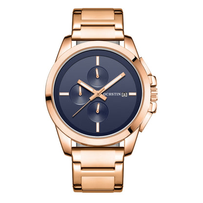 OCHSTIN 6059C Pilot Series Multifunctional Quartz Steel Band Men Watch(Blue+Rose Gold) - Metal Strap Watches by OCHSTIN | Online Shopping South Africa | PMC Jewellery | Buy Now Pay Later Mobicred