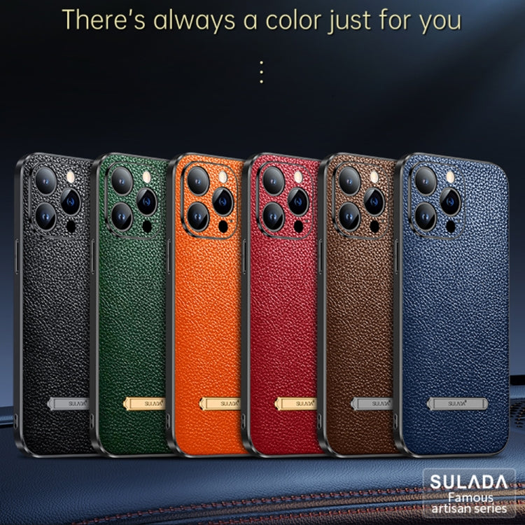 For iPhone 14 SULADA Invisible Bracket Leather Back Cover Phone Case(Dark Green) - iPhone 14 Cases by SULADA | Online Shopping South Africa | PMC TechLife | Buy Now Pay Later Mobicred