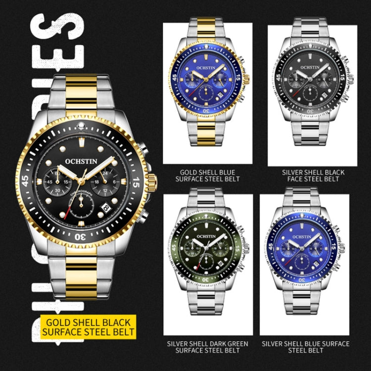 OCHSTIN 7019C Multifunctional Quartz Waterproof Luminous Steel Strap Men Watch(Black+Gold) - Metal Strap Watches by OCHSTIN | Online Shopping South Africa | PMC Jewellery | Buy Now Pay Later Mobicred