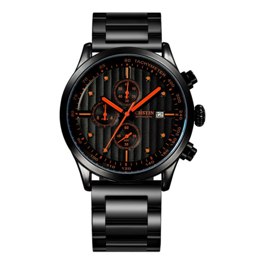 OCHSTIN 7244 Fashion Steel Strap Multifunctional Quartz Men Watch(Black Orange) - Metal Strap Watches by OCHSTIN | Online Shopping South Africa | PMC Jewellery | Buy Now Pay Later Mobicred