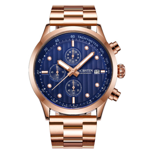 OCHSTIN 7245 Fashion Steel Strap Multifunctional Quartz Men Watch(Rose Gold Blue) - Metal Strap Watches by OCHSTIN | Online Shopping South Africa | PMC Jewellery | Buy Now Pay Later Mobicred