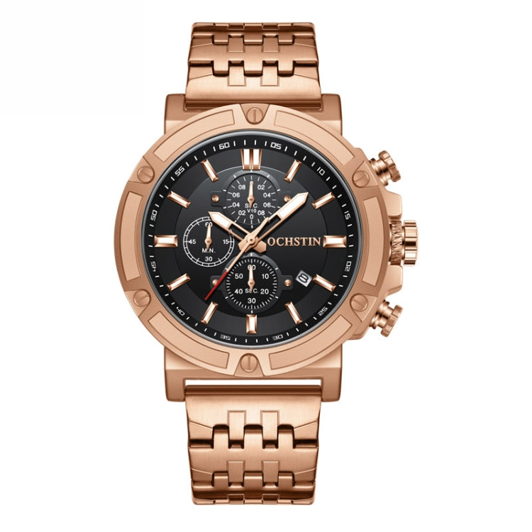 OCHSTIN 7247 Fashion Steel Strap Multifunctional Quartz Men Watch(Rose Gold Black) - Metal Strap Watches by OCHSTIN | Online Shopping South Africa | PMC Jewellery | Buy Now Pay Later Mobicred