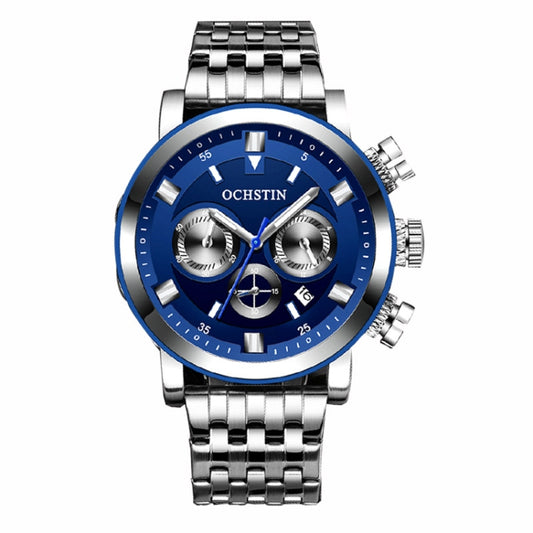 OCHSTIN 7254 Fashion Steel Strap Multifunctional Quartz Men Watch(Silver Blue) - Metal Strap Watches by OCHSTIN | Online Shopping South Africa | PMC Jewellery | Buy Now Pay Later Mobicred