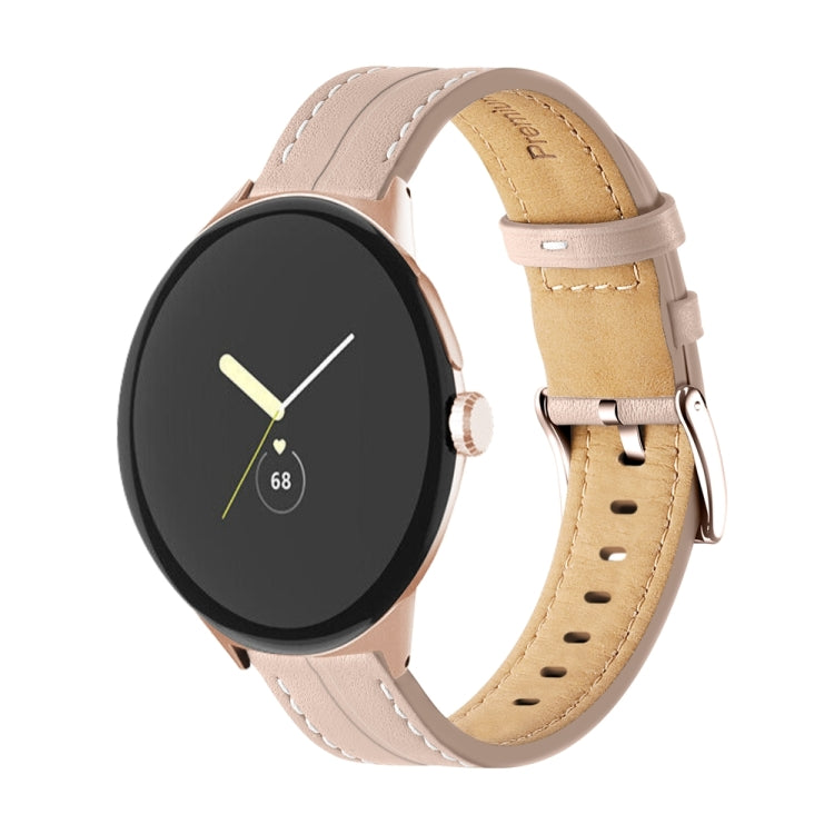 For Google Pixel Watch Grooved Genuine Leather Watch Band(Light Pink) - free shipping - PMC TechLife - Order now!
