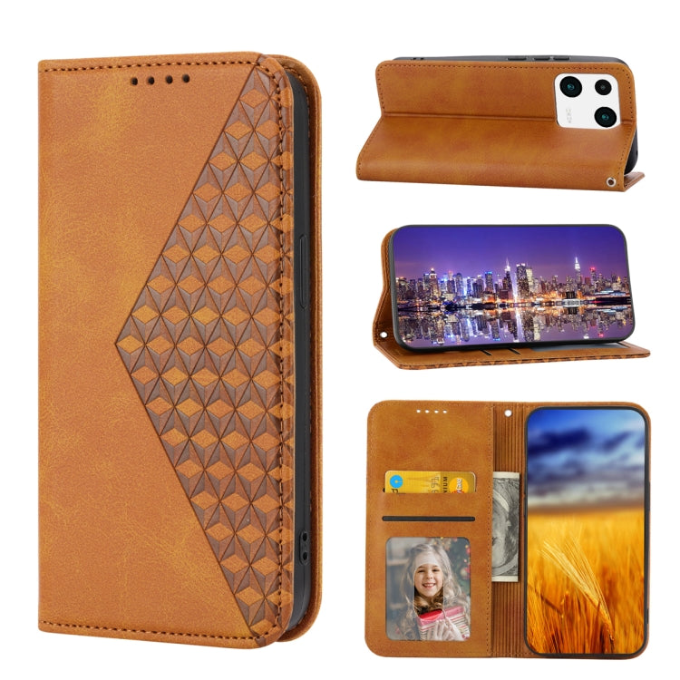 For Xiaomi 13 Cubic Grid Calf Texture Magnetic Leather Phone Case(Yellow) - free shipping - PMC TechLife - Order now!