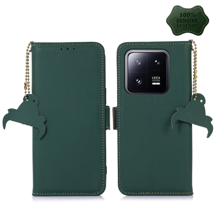 For Xiaomi 13 Genuine Leather Magnetic RFID Leather Phone Case(Green) - 13 Cases by PMC TechLife | Online Shopping South Africa | PMC TechLife