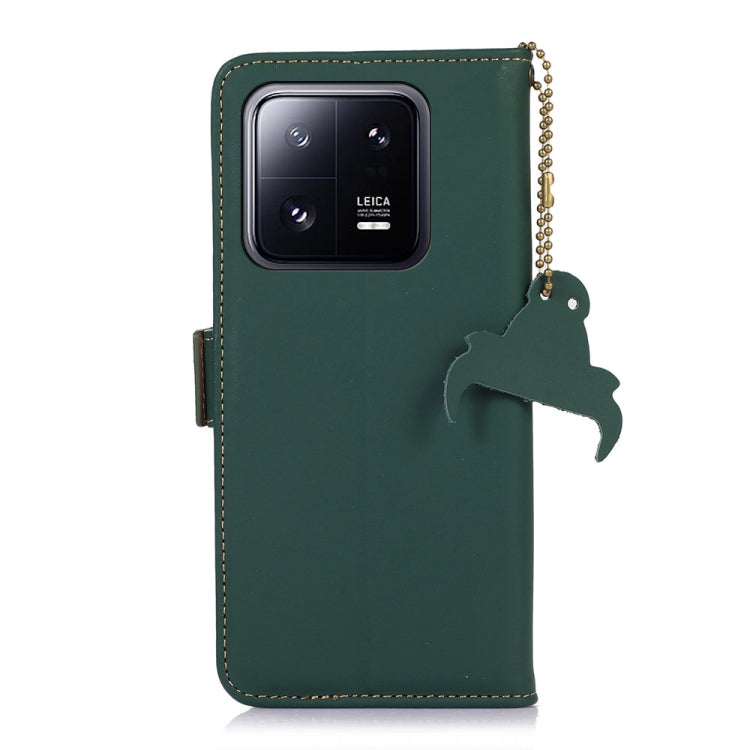 For Xiaomi 13 Genuine Leather Magnetic RFID Leather Phone Case(Green) - 13 Cases by PMC TechLife | Online Shopping South Africa | PMC TechLife