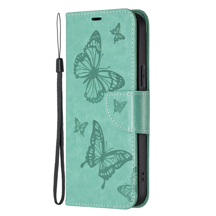 For Xiaomi Redmi Note 12 Pro 5G Global Embossing Two Butterflies Pattern Leather Phone Case(Green) - free shipping - PMC TechLife - Order now!