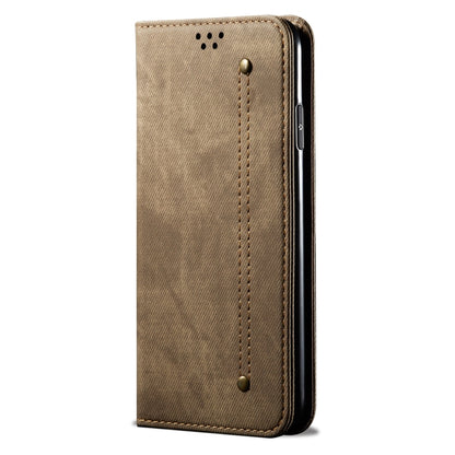 For OnePlus 11R Denim Texture Flip Leather Phone Case(Khaki) - OnePlus Cases by PMC Jewellery | Online Shopping South Africa | PMC Jewellery