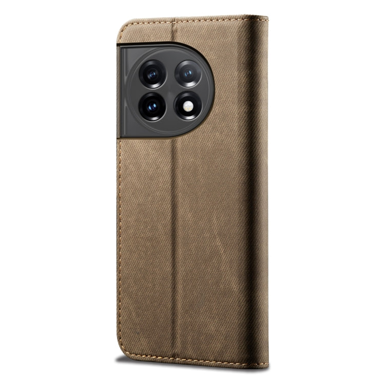 For OnePlus 11R Denim Texture Flip Leather Phone Case(Khaki) - OnePlus Cases by PMC Jewellery | Online Shopping South Africa | PMC Jewellery