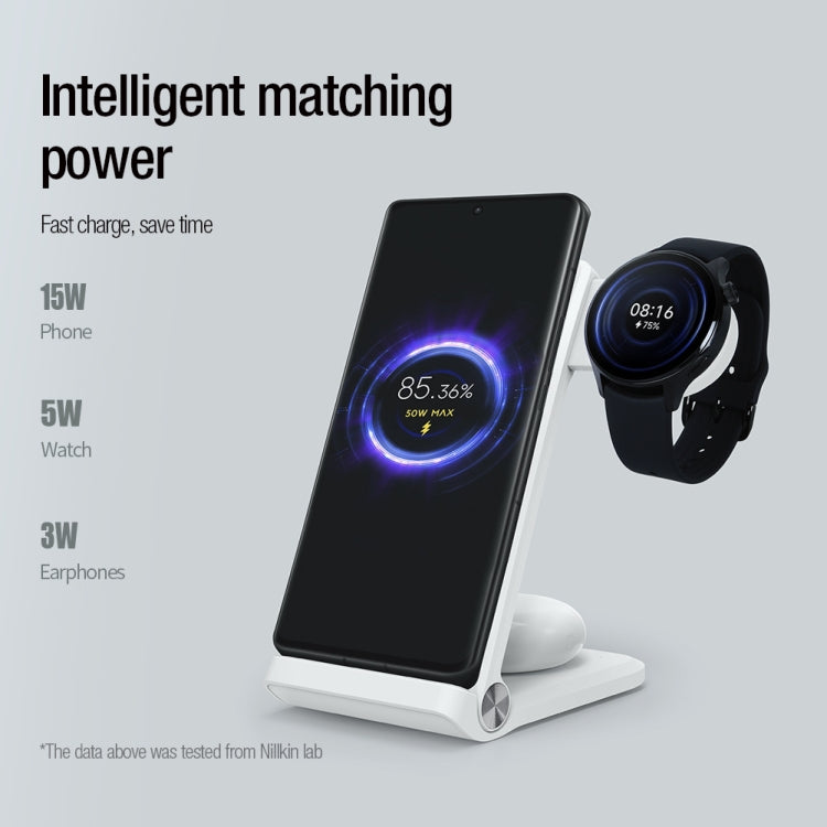 NILLKIN 3 in 1 Wireless Charger with Xiaomi S1 Pro Watch Charger, Plug Type:US Plug(White) - Wireless Charger by NILLKIN | Online Shopping South Africa | PMC Jewellery