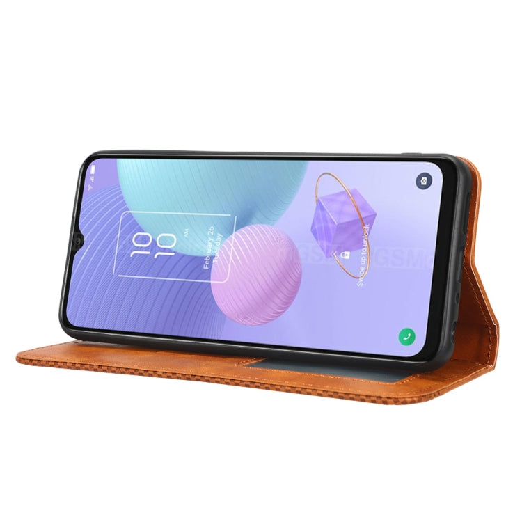 For TCL 405 / 406 T506D Magnetic Buckle Retro Texture Leather Phone Case(Brown) - More Brand by PMC Jewellery | Online Shopping South Africa | PMC Jewellery