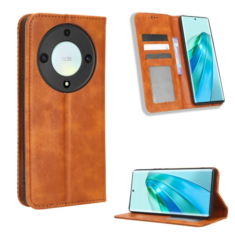 For Honor X9A / X40 / Magic5 Lite 5G Magnetic Buckle Retro Texture Leather Phone Case(Brown) - free shipping - PMC TechLife - Order now!