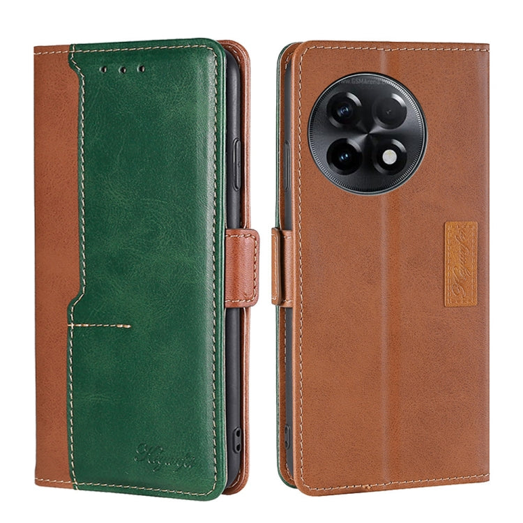 For OnePlus Ace 2/11R Contrast Color Side Buckle Leather Phone Case(Light Brown + Green) - OnePlus Cases by PMC Jewellery | Online Shopping South Africa | PMC Jewellery