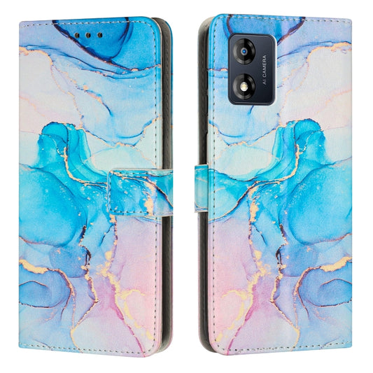 For Motorola Moto E13 Painted Marble Pattern Leather Phone Case(Pink Green) - Motorola Cases by PMC Jewellery | Online Shopping South Africa | PMC Jewellery