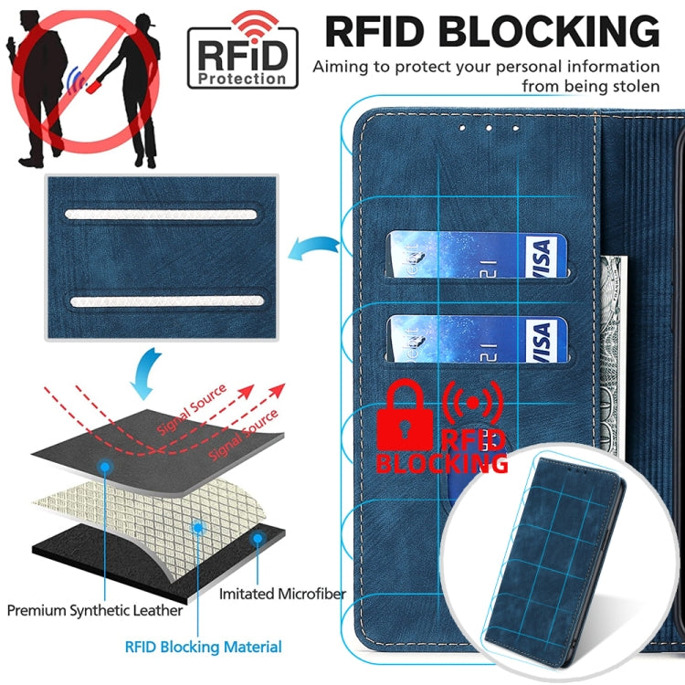 For Honor X8A RFID Anti-theft Brush Magnetic Leather Phone Case(Blue) - Honor Cases by PMC TechLife | Online Shopping South Africa | PMC TechLife | Buy Now Pay Later Mobicred