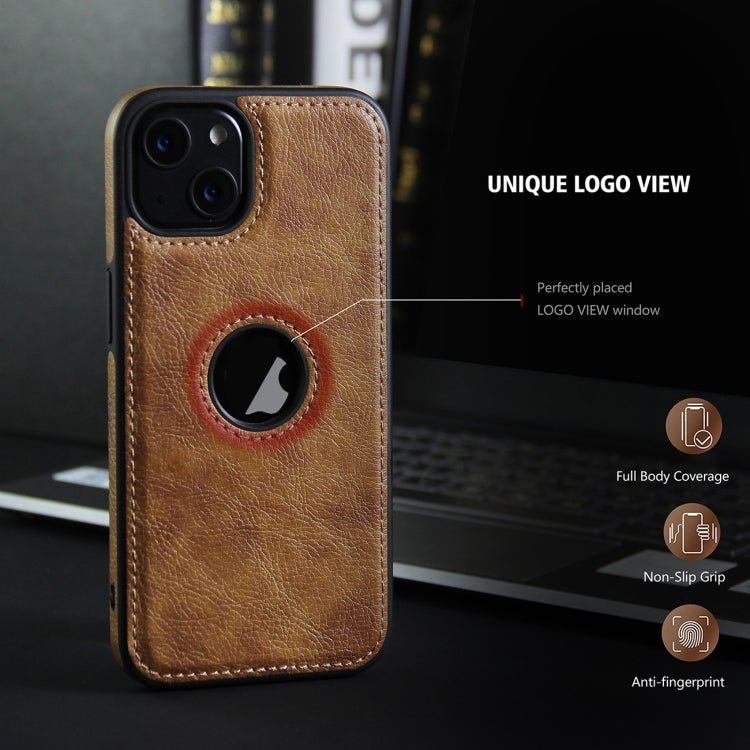 For iPhone 14 Plus Leather Texture Stitching Phone Case(Brown) - iPhone 14 Plus Cases by PMC TechLife | Online Shopping South Africa | PMC TechLife | Buy Now Pay Later Mobicred