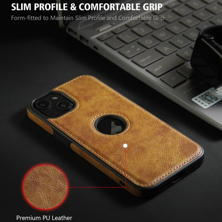 For iPhone 14 Plus Leather Texture Stitching Phone Case(Brown) - iPhone 14 Plus Cases by PMC TechLife | Online Shopping South Africa | PMC TechLife | Buy Now Pay Later Mobicred