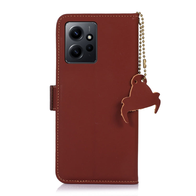 For Xiaomi Redmi Note 12 4G Global Genuine Leather Magnetic RFID Leather Phone Case(Coffee) - Note 12 Cases by PMC TechLife | Online Shopping South Africa | PMC TechLife