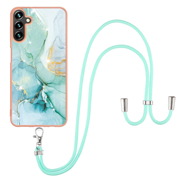 For Samsung Galaxy A34 5G Electroplating Marble IMD TPU Phone Case with Lanyard(Green 003) - free shipping - PMC TechLife - Order now!