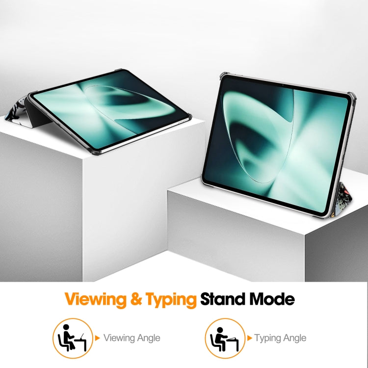 For OnePlus Pad Custer Painted 3-Fold Holder Smart Leather Tablet Case(Graffiti) - free shipping - PMC TechLife - Order now!