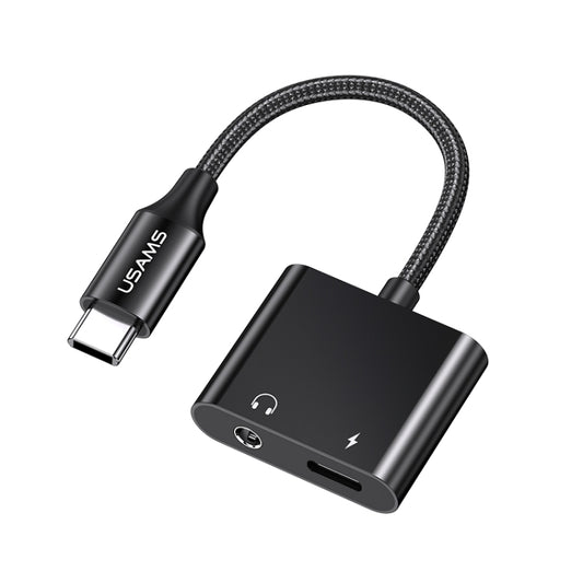USAMS US-SJ598 AU15 Aluminum Alloy USB-C / Type-C to Type-C + 3.5DC Audio Adapter(Black) - Type-C Adapter by USAMS | Online Shopping South Africa | PMC Jewellery