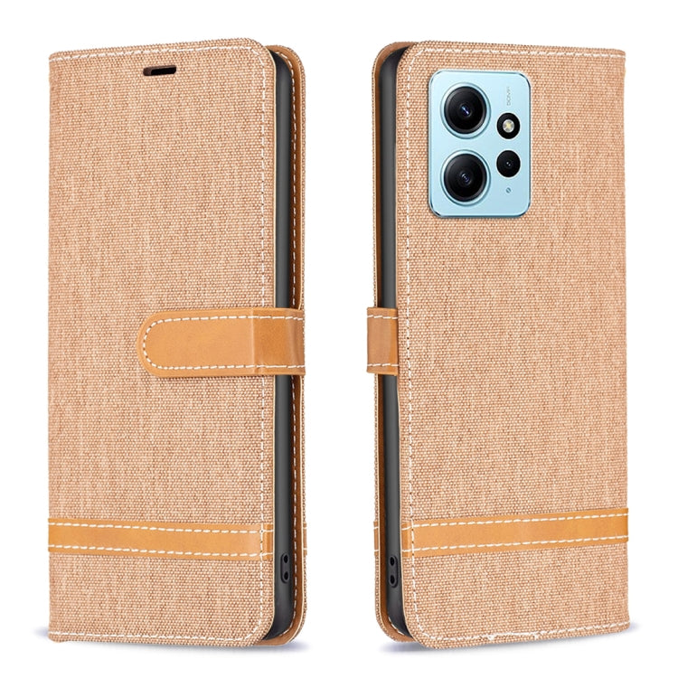 For Xiaomi Redmi Note 12 4G Global Color Block Denim Texture Leather Phone Case(Brown) - free shipping - PMC TechLife - Order now!