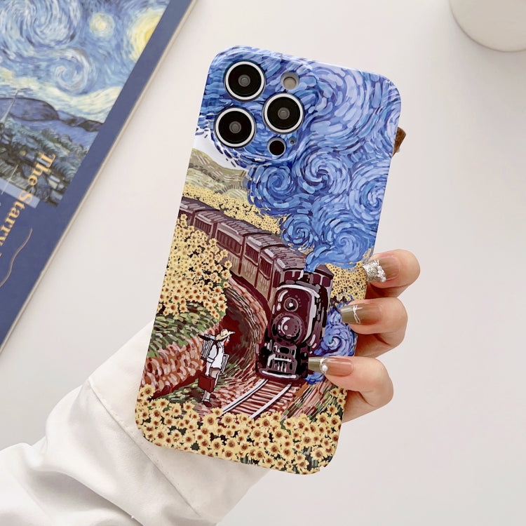 For iPhone 14 Precise Hole Oil Painting Glossy PC Phone Case(Train) - iPhone 14 Cases by PMC Jewellery | Online Shopping South Africa | PMC Jewellery