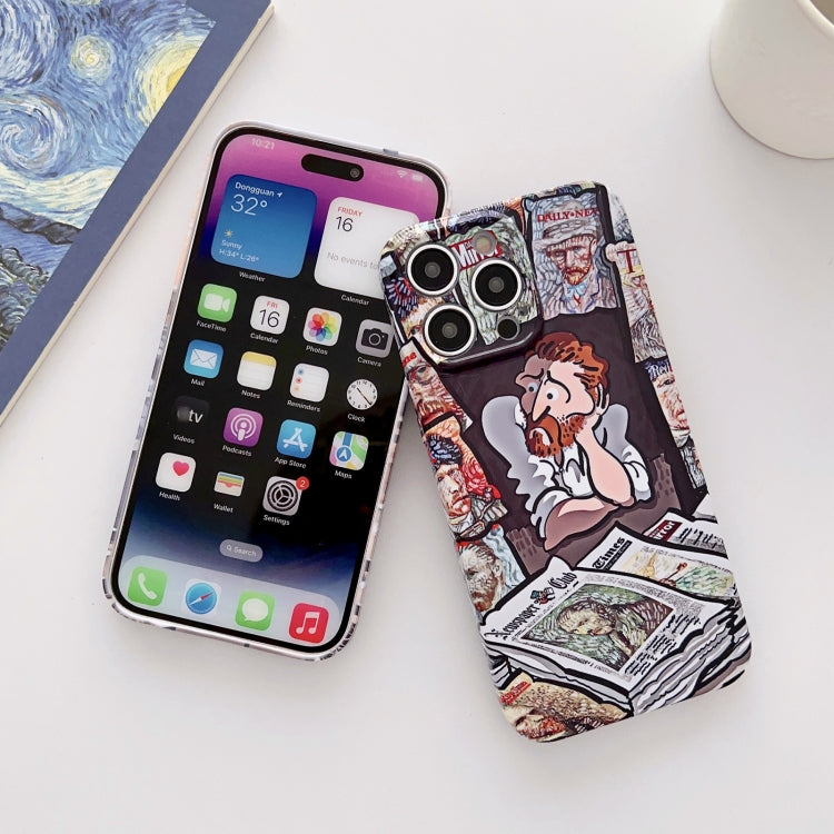 For iPhone 12 Pro Precise Hole Oil Painting Glossy PC Phone Case(Newspaper) - iPhone 12 / 12 Pro Cases by PMC TechLife | Online Shopping South Africa | PMC TechLife