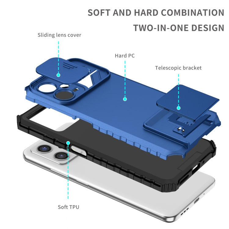 For Xiaomi Redmi Note 12 5G / Poco X5 Stereoscopic Holder Sliding Camshield Phone Case(Blue) - free shipping - PMC TechLife - Order now!