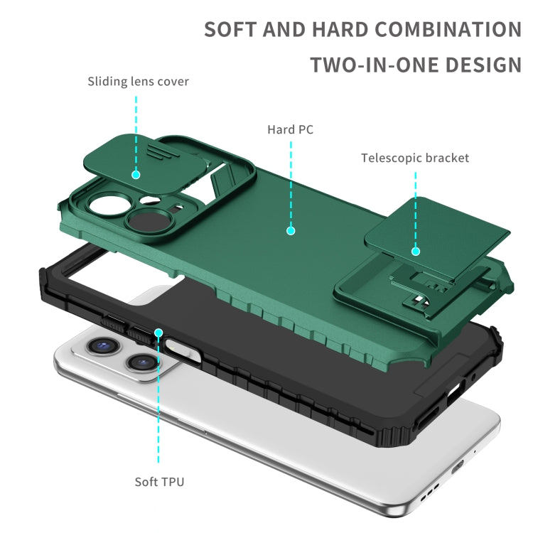 For Xiaomi Redmi Note 12 5G / Poco X5 Stereoscopic Holder Sliding Camshield Phone Case(Green) - free shipping - PMC TechLife - Order now!