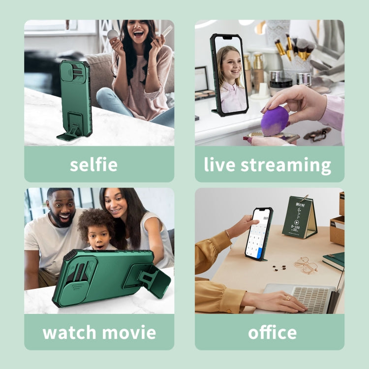For Xiaomi Redmi Note 12 5G / Poco X5 Stereoscopic Holder Sliding Camshield Phone Case(Green) - free shipping - PMC TechLife - Order now!