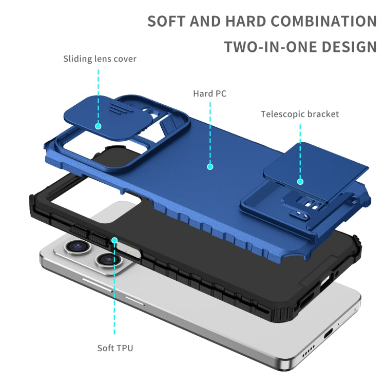 For Xiaomi Redmi Note 12 Pro 5G / Poco X5 Pro Stereoscopic Holder Sliding Camshield Phone Case(Blue) - free shipping - PMC TechLife - Order now!